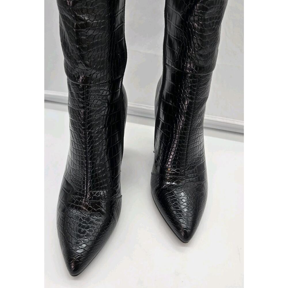 Modatope Ravelle Riding Boots Croc Skin Faux Leather Block Heel Sz 7 MOBWIFE NEW - Picture 5 of 13